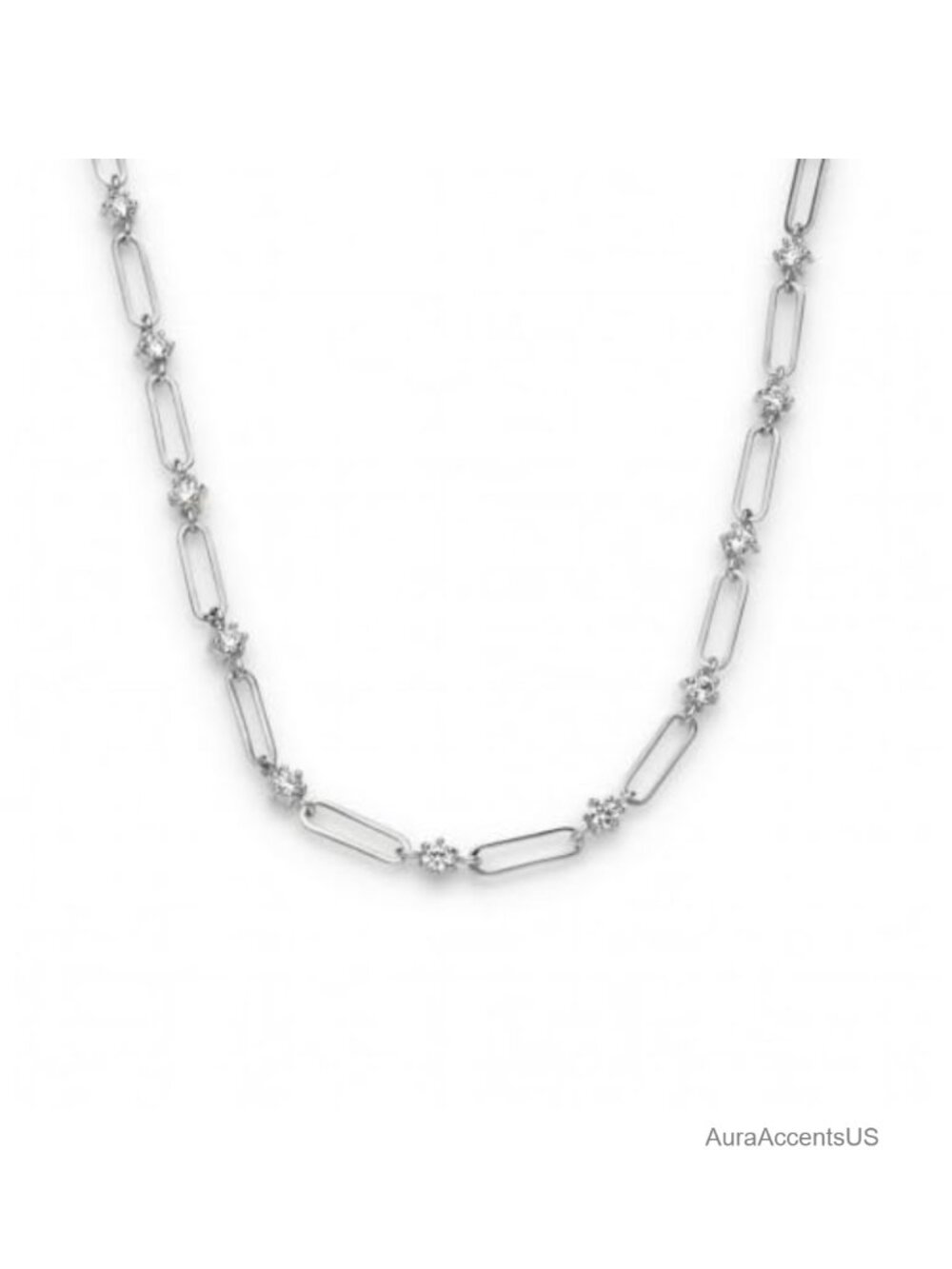 Crystal Paperclip Link Chain Necklace Statement Jewelry